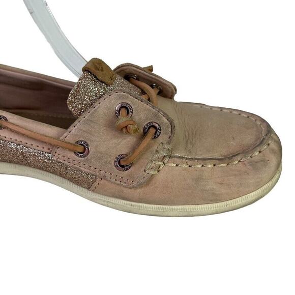Sperry Top Sider Womens Leather Glitter Rose Gold Boat Shoes Flats Slip On sz 7 - Picture 2 of 16